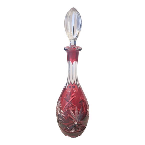 Bleikristall Lausitzer Crystal Decanter 14.5" Red Glass Spirit Bottle German Vtg - Picture 6 of 7